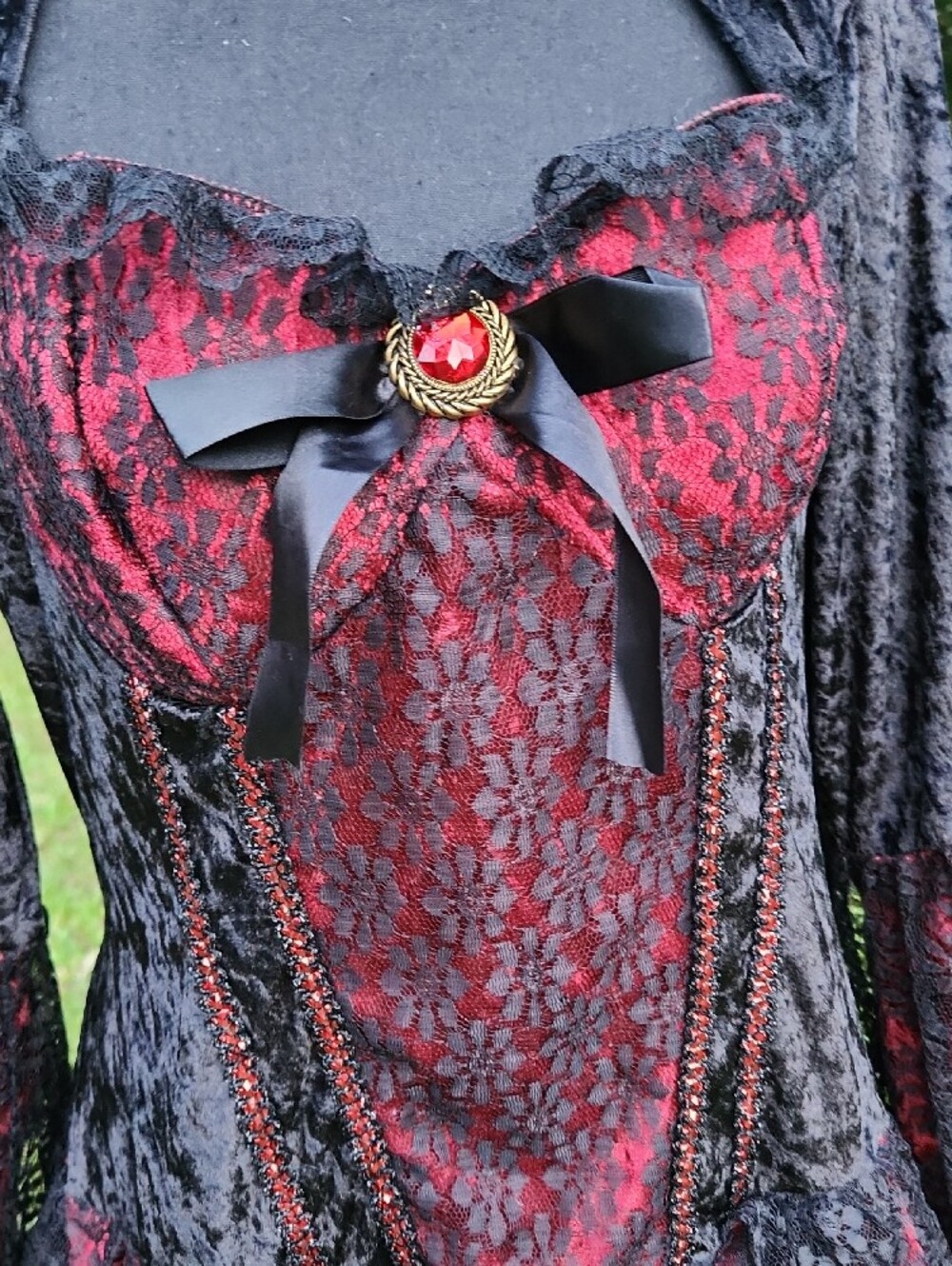 Red and Black Gothic Lace Costume Dress Witchy Vampire Saloon Brothel Midi - Picture 4 of 7